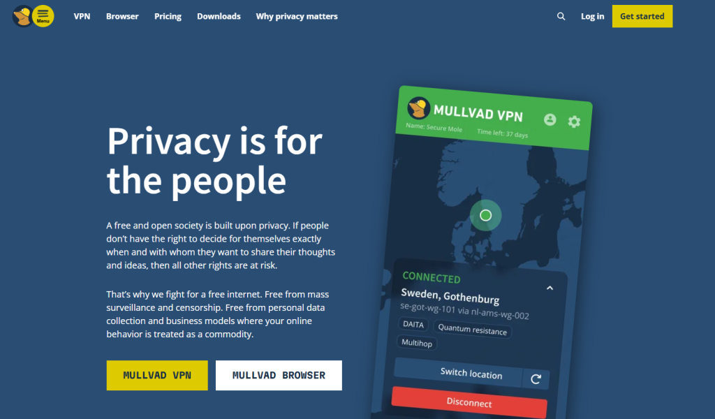 VPN kryptokauppaan ilman KYC-vaihtoehtoja - Mullvad VPN