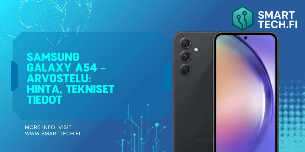 Samsung Galaxy A54 -arvostelu: Kannattaako se ostaa vuonna 2026? Samsung Galaxy A54 -puhelin edestä ja takaa