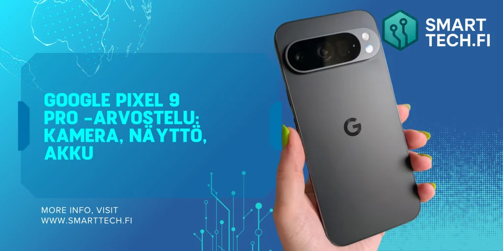 Google Pixel 9 Pro -älypuhelin edestä ja takaa.